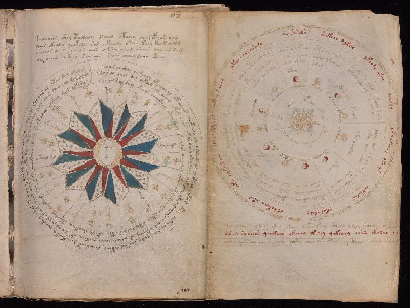 Voynich Manuscript folio f67r, an astronomical or cosmological diagram, Beinecke MS 408, Yale